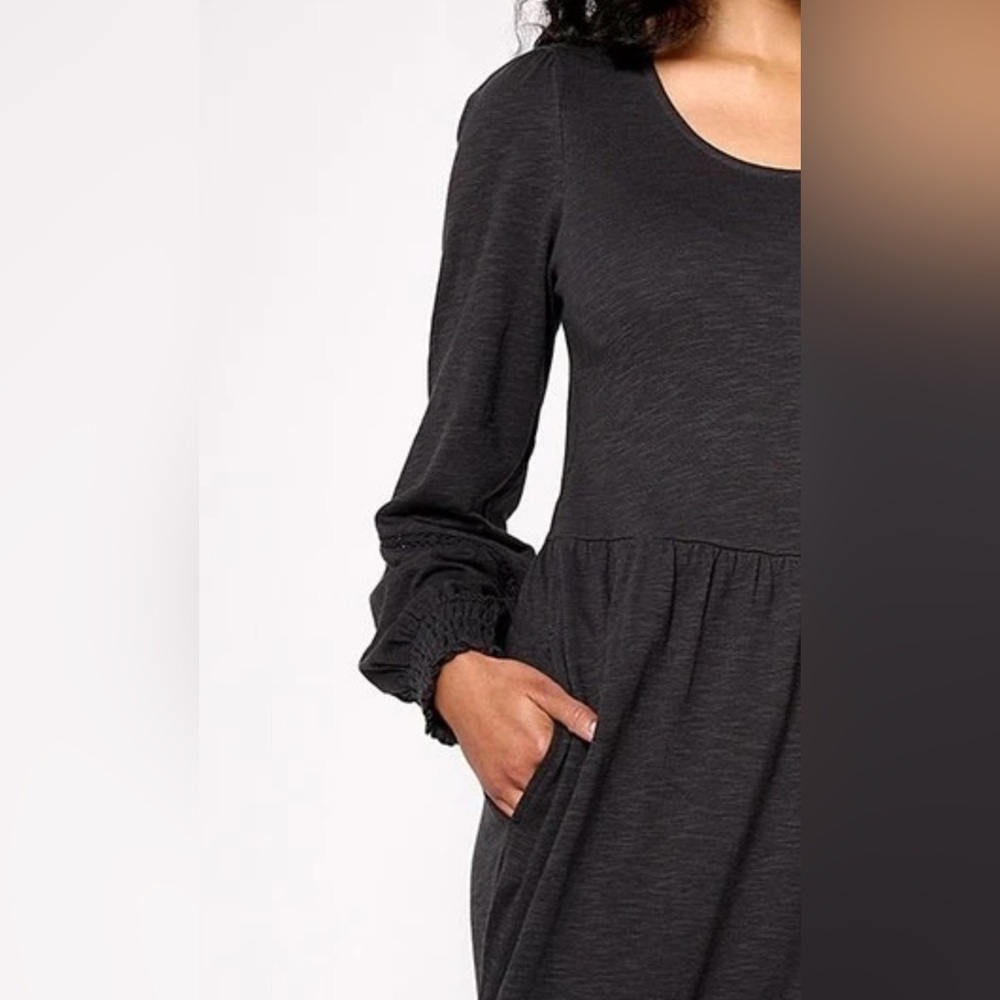 Denim & Co. Canyon Retreat Easy Midi Tiered Dress Washed Black Long Sleeve - Picture 2 of 16